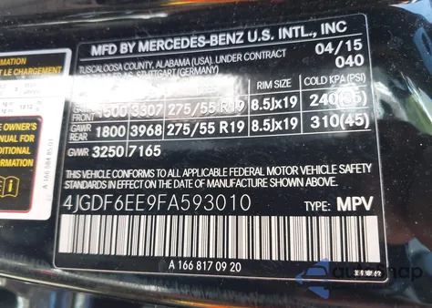 2015 Mercedes-Benz Gl 450 4Matic from USA, damaged, VIN 4JGDF6EE9FA593010